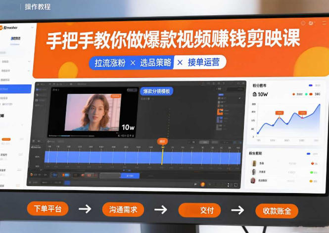 爆款视频赚钱剪映课,手把手教学拉流涨粉、选品策略和接单运营第1张-惠学吧-虚拟资源货源网 爆款视频赚钱剪映课,手把手教学拉流涨粉、选品策略和接单运营