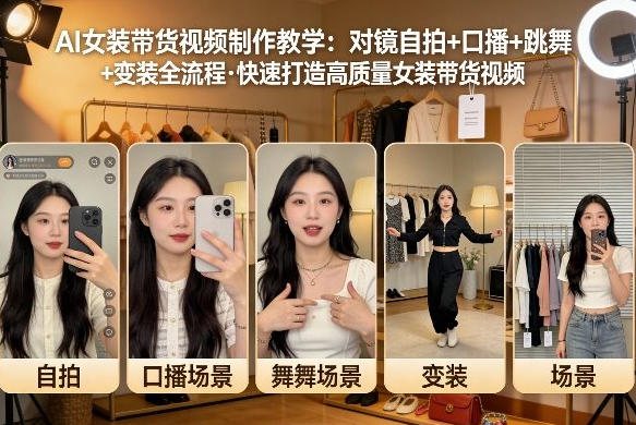 AI女装带货视频制作教学,对镜自拍、口播、跳舞、变装全流程第1张-惠学吧-虚拟资源货源网 AI女装带货视频制作教学,对镜自拍、口播、跳舞、变装全流程