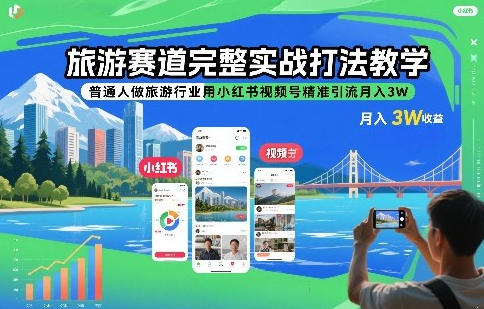 旅游赛道完整实战打法教学，旅游行业用小红书视频号精准引流