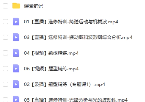 2023高中物理【高三选修模块专项】机械振动机械波光学专题网课视频第1张