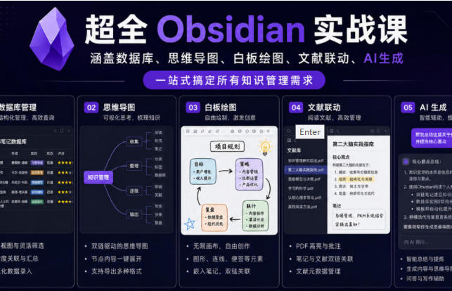 超全Obsidian实战课,一站式搞定所有知识管理需求第1张-惠学吧-虚拟资源货源网 超全Obsidian实战课,一站式搞定所有知识管理需求