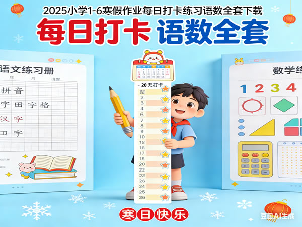 2025小学1 6寒假作业每日打卡练习语数全套下载