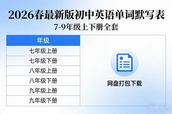 2026春最新版初中英语《单词默写表》7 9年级上下册（网盘打包下载）全套
