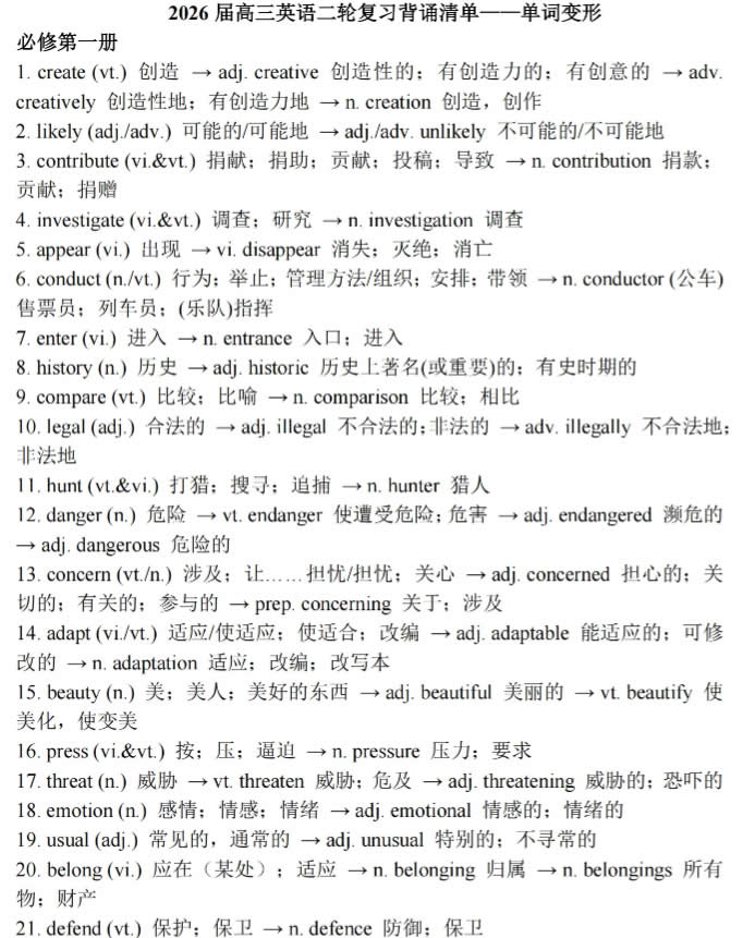 2026版高中英语二轮背诵清单高中单词变形汇总PDF下载第2张-惠学吧 2026版高中英语二轮背诵清单高中单词变形汇总pdf下载
