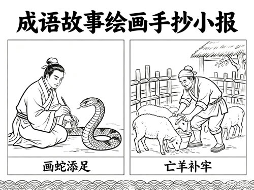 成语故事绘画手抄小报+黑白线稿126款可下载打印第1张-惠学吧 成语故事绘画手抄小报+黑白线稿126款可下载打印